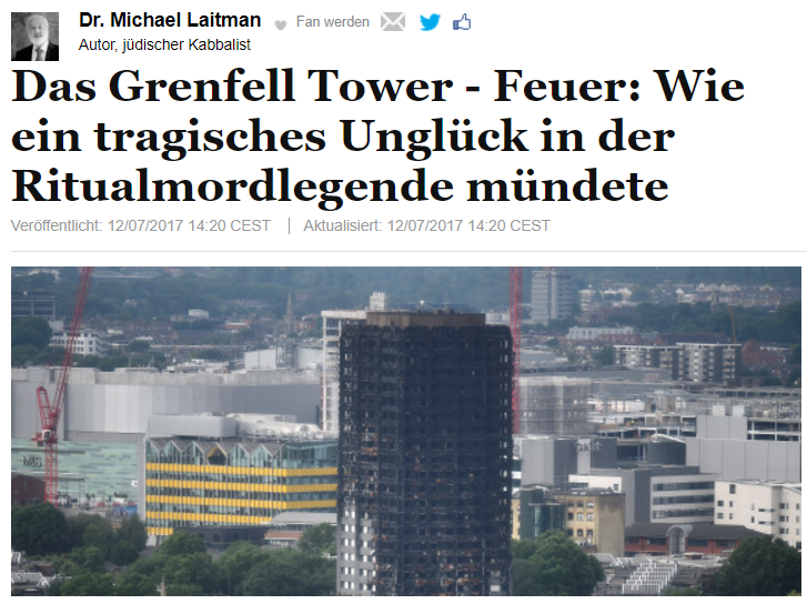 Das Grenfell Tower - Feuer: Wie ein tragisches Unglück in der Ritualmordlegende mündete