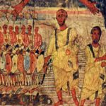 Judíos cruzando el Mar Rojo perseguidos por el faraón. Fresco de la sinagoga de Dura Europos Crédito: Wikimedia Commons